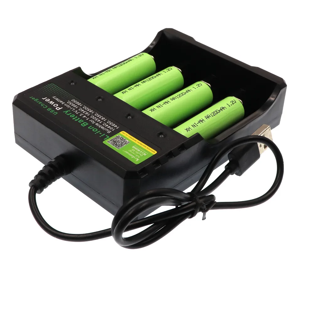Charger and 4pcs AA1.2V 1200mAh battery NI MH AA Pre-Charged Rechargeable Batteries aa Battery For Toys Camer KTV | Электроника