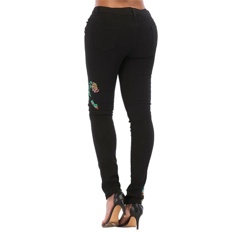 Женские облегающие джинсы с высокой талией и вышивкой большие размеры 2019| |