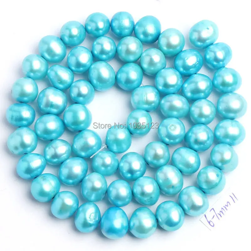 

High Quality 6-7mm Natural Light Blue Freshwater Pearl Oval Shape DIY Gems Loose Beads Strand 15" Jewelry Making w766