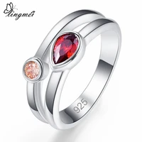 lingmei wedding band red yellow pink purple zircon silver color ring size 6 7 8 9 classic fashion unisex party jewelry