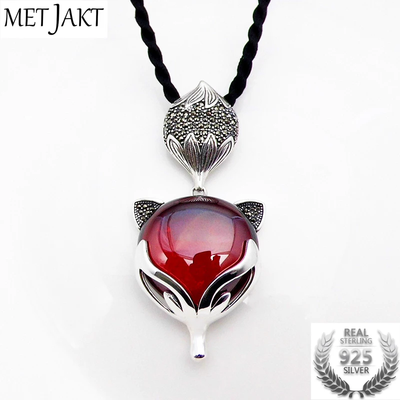 

MetJakt Vintage Natural Garnet Fox Pendants with Zircon Solid 925 Sterling Silver Pendant for Necklace for Women Elegant Jewelry
