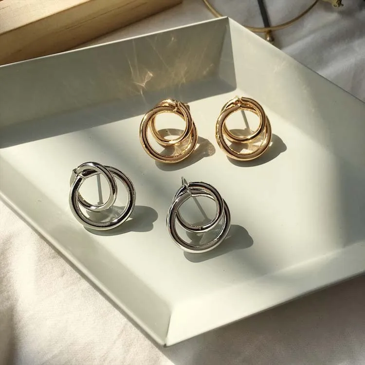 Корейские женские маленькие серьги-кольца aros двойные круглые серьги с
