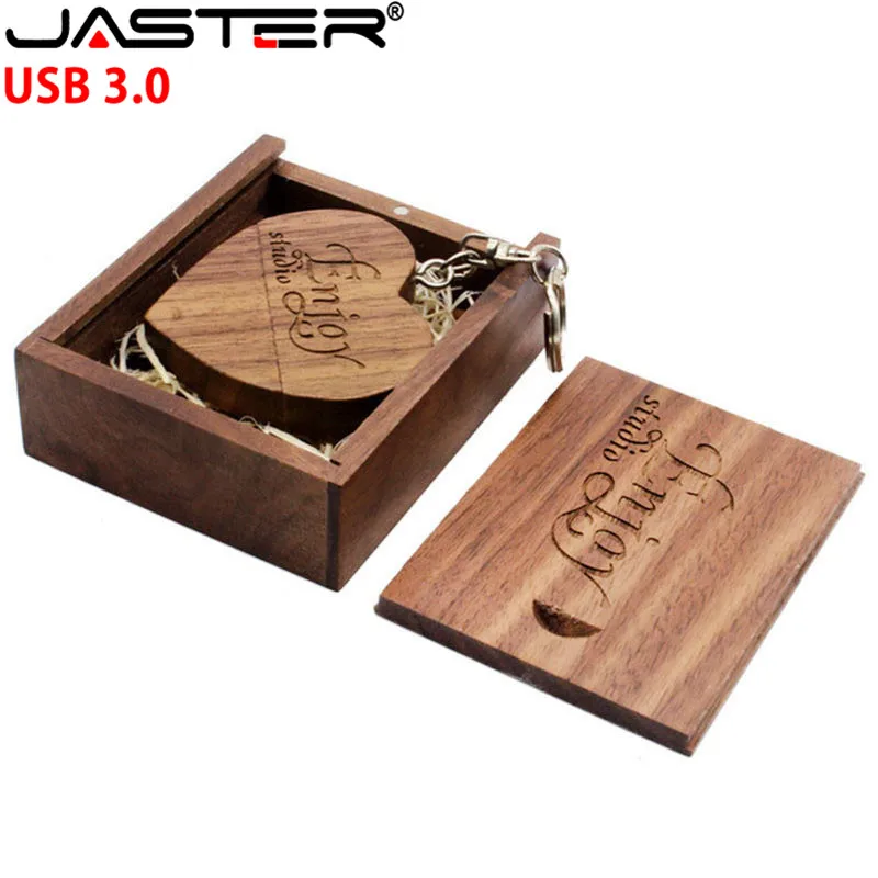 JASTER USB 3,0(10 шт. бесплатный логотип) деревянный usb сердце любовь+ коробка pendrive 4 ГБ 8 ГБ 16 ГБ 32 ГБ 64 ГБ логотип клиента свадебный подарок U диск
