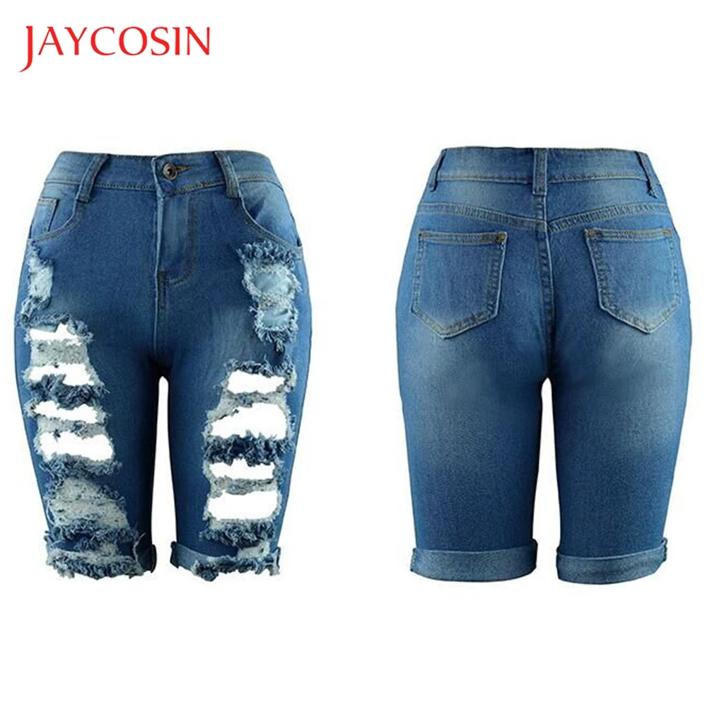 JAYCOSIN эластичные рваные женские брюки рваные Короткие штаны джинсовые шорты рваные джинсы прямые на молнии