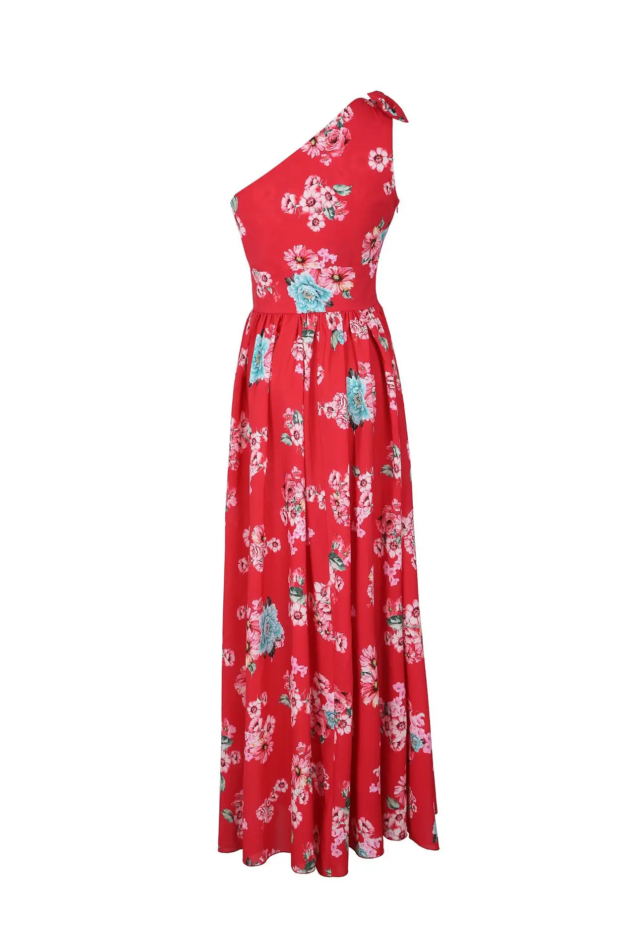 Женское платье на одно плечо красное Бандажное Платье макси с цветочным принтом