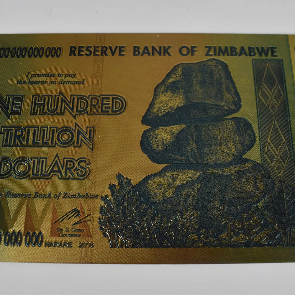 Zimbabwe One Hundred Trillion Dollars Gold Banknote 24K gold Foil Banknotes For Collection | Дом и сад