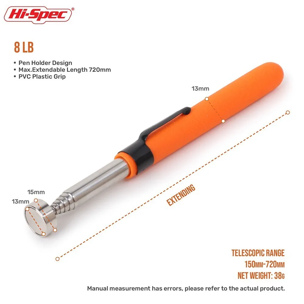 8lb orange Hi-Spec 8 фунтов Гибкая сверхмощная телескопическая магнитная палочка инструмент сильный магнит Магнитная ручка 510 мм Выдвижной ручной инструмент PT001 - Цвет: 8lb orange