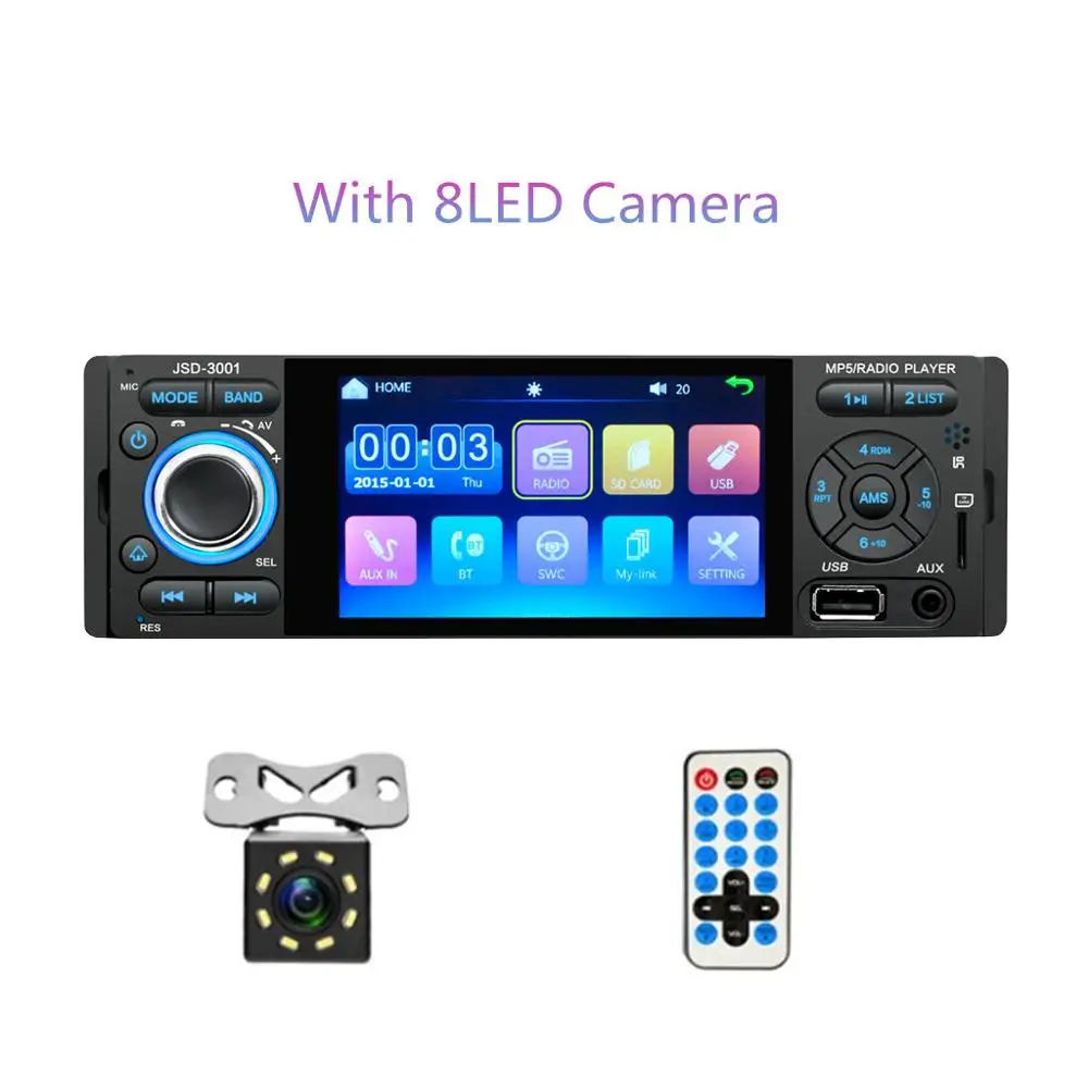 LTBFM Автомагнитола 1din jsd-3001 Авто 4 дюйма Сенсорный экран Аудио Зеркало Ссылка стерео Bluetooth зеркало заднего вида Камера usb - Цвет: With 8LED Camera