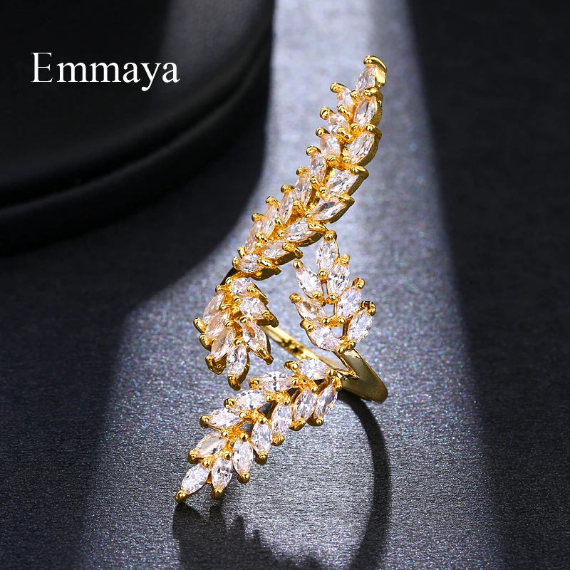 Emmaya, изысканное блестящее кольцо в форме листа, кубический циркон, регулируемое кольцо для женщин, золотой цвет, кристалл, Bague, подарок, ювелирные изделия, вечерние