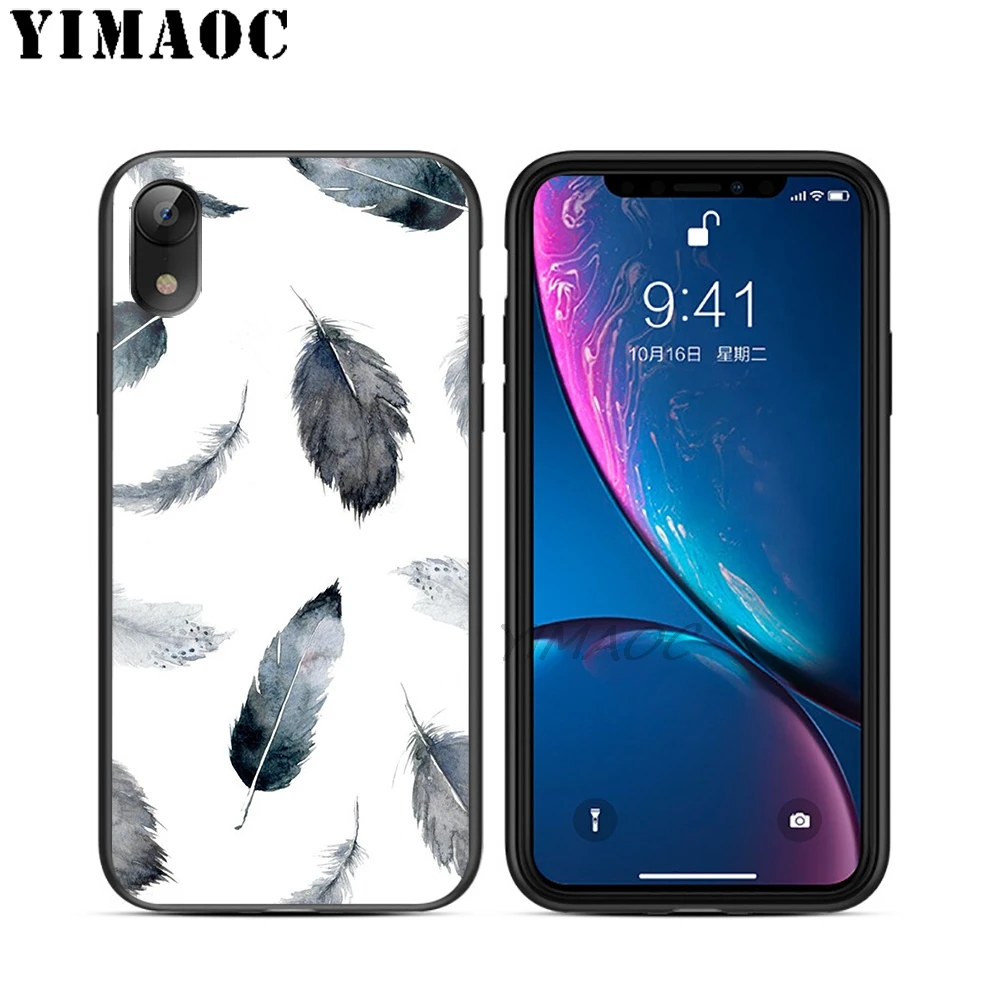 YIMAOC перо искусство цветной мягкий из ТПУ Черный силиконовый чехол для iPhone X или 10 8