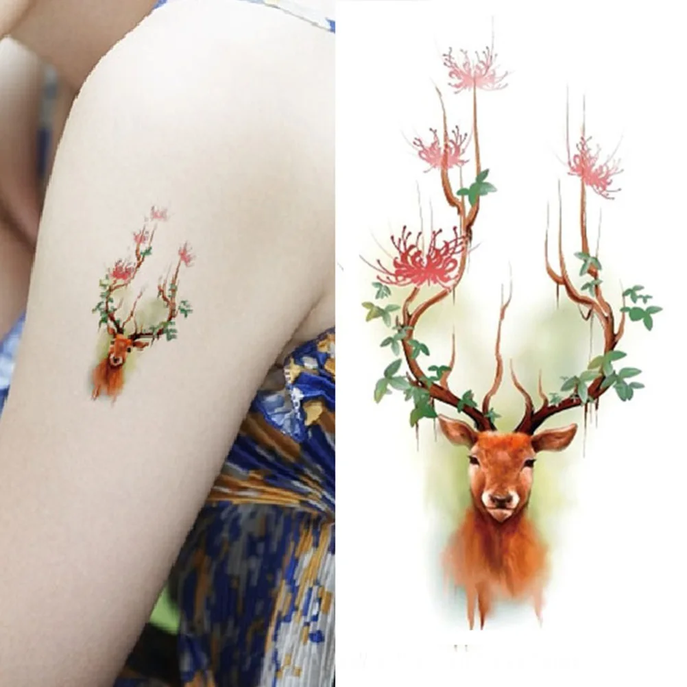 New Body Art Flash Tattoo Waterproof Tattoos Sticker Color Sika Red Deer Pattern Temporary Stickers Foil taty | Красота и здоровье