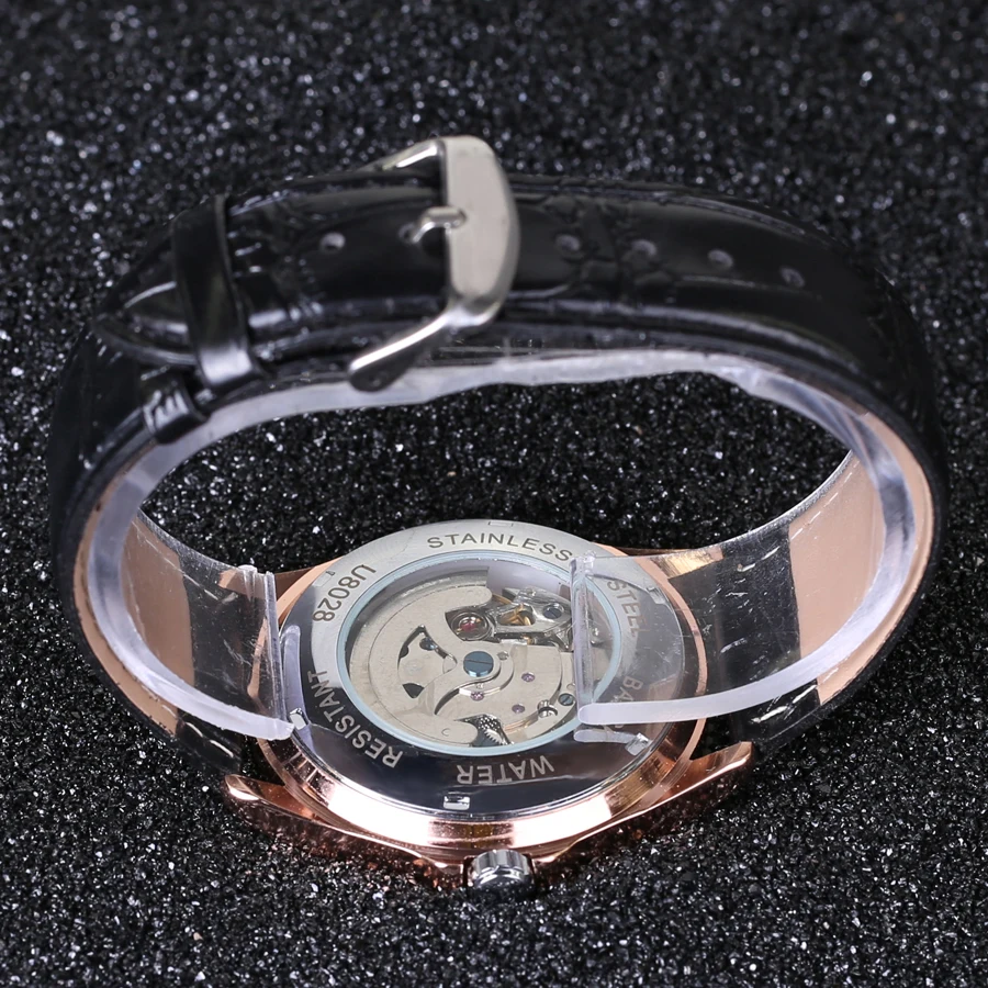 Роскошные Механические часы-скелетоны WINNER 2016 с отверстием кожаный ремешок