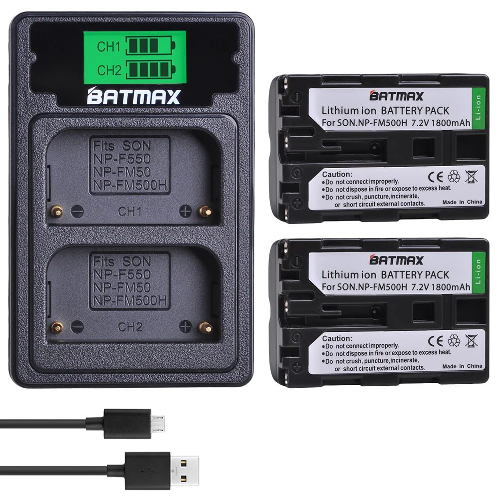Аккумулятор для фотоаппарата 2 шт NP FM500H + двойное зарядное устройство USB с ЖК