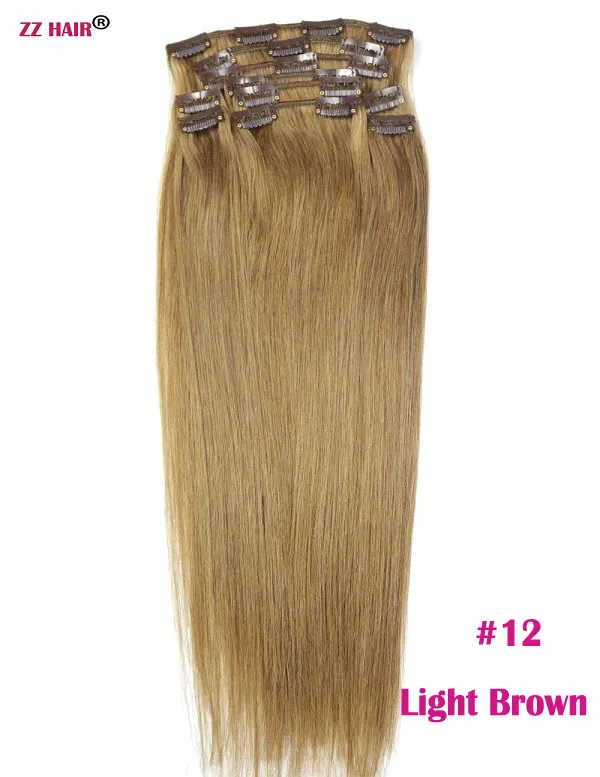 ZZHAIR, 140 г-280 г, 1"-28", волосы remy для машинного производства, 10 шт. в наборе, человеческие волосы для наращивания на заколках, набор на всю голову, Натуральные Прямые Волосы