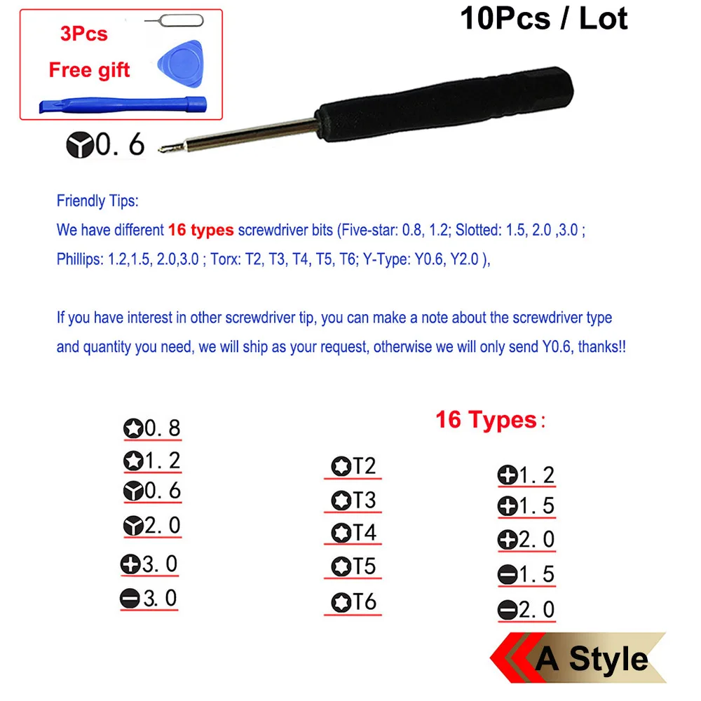 A-Y0.6-10Pcs 10 шт. мини треугольник Tri wing Y 0,6 прецизионный отвертка для iPhone 7 и 7 Plus средняя пластина ремонт - Цвет: A-Y0.6-10Pcs