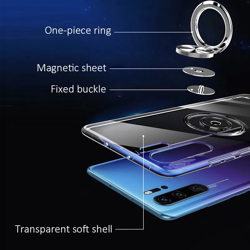 Роскошный прозрачный магнитный мягкий чехол для автомобиля Huawei P20 Lite с кольцом на