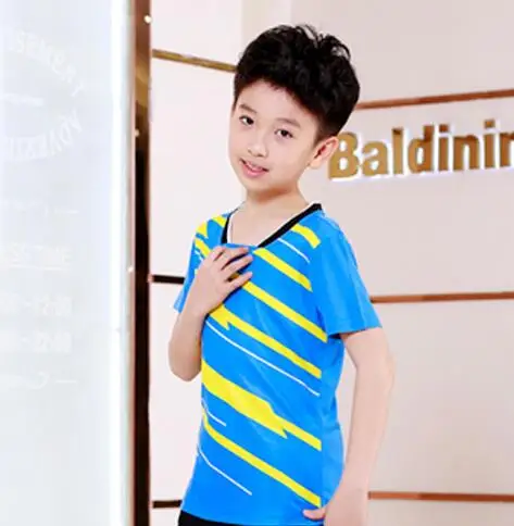 kid blue shirt Новая футболка для бадминтона, Детские теннисные майки для мужчин и женщин, рубашка для настольного тенниса, шорты, одежда, Детская Спортивная футболка - Цвет: kid blue shirt