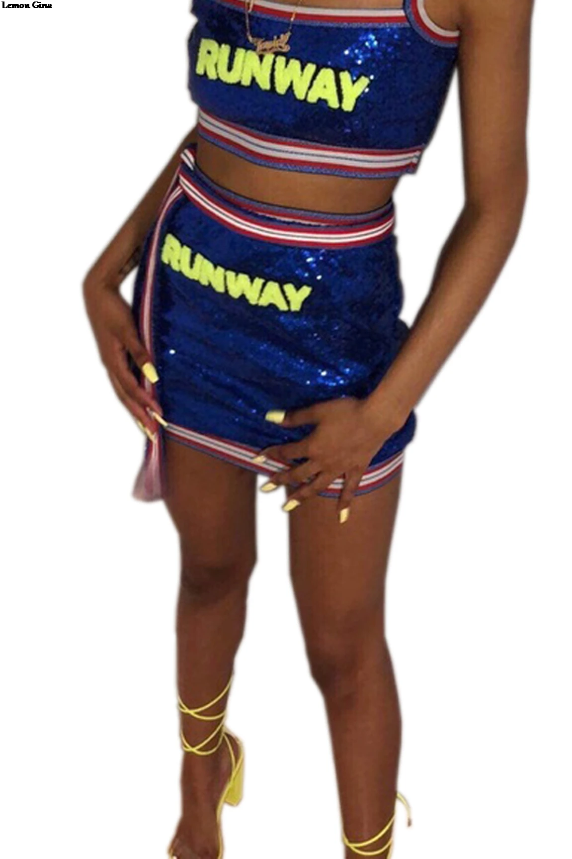 Lemon Gina женский короткий топ с блестками и буквенным принтом мини юбка средней