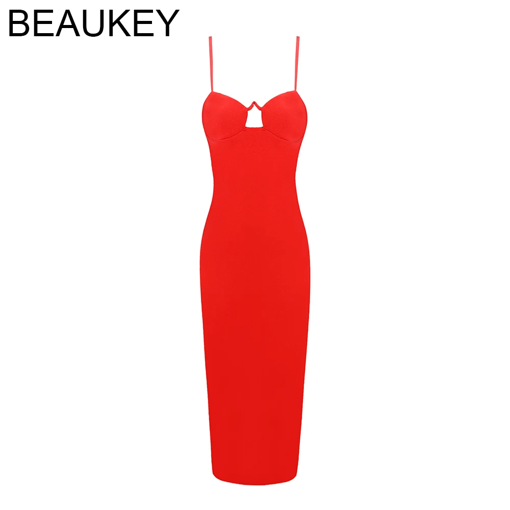 BEAUKEY 2018 Сексуальное Женское Платье-футляр на бретелях-спагетти черное красное