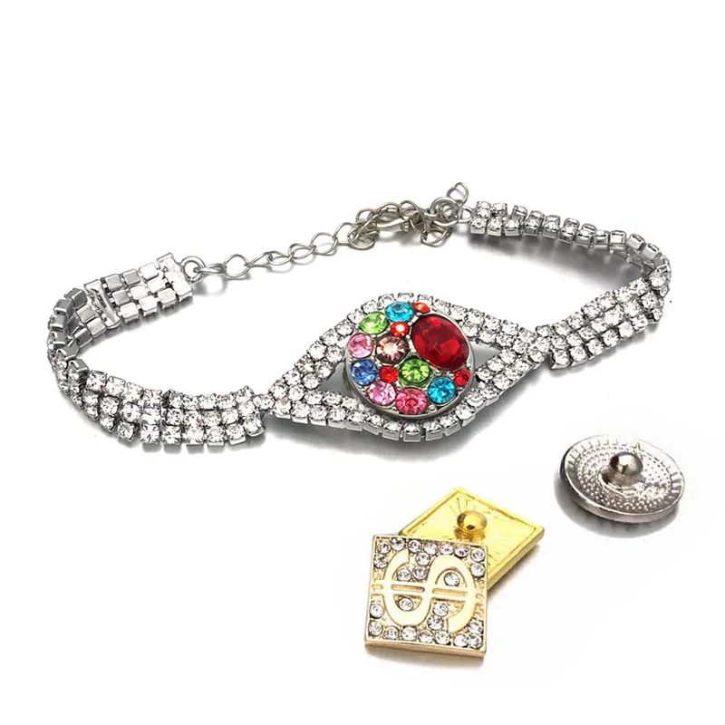 

Hot Sale 120 Fashion Full Of Crystal 18mm Snap Button Bracelet Bangle Interchangeable Charm Ginger Jewelry For Women Men Gift