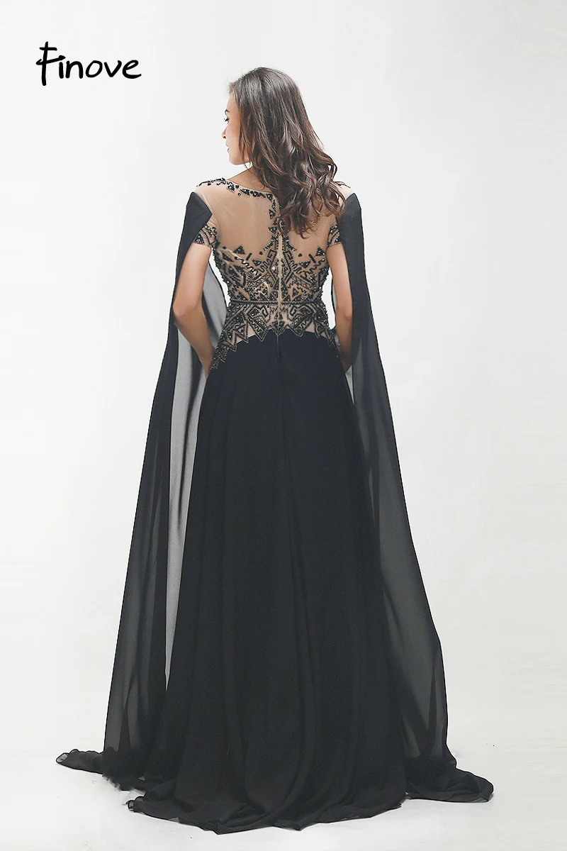 Finove New Style Long Evening Dress Woman Chic Evening Gown Beading Full Sleeved Floor Length Formal Clothing Plus Size