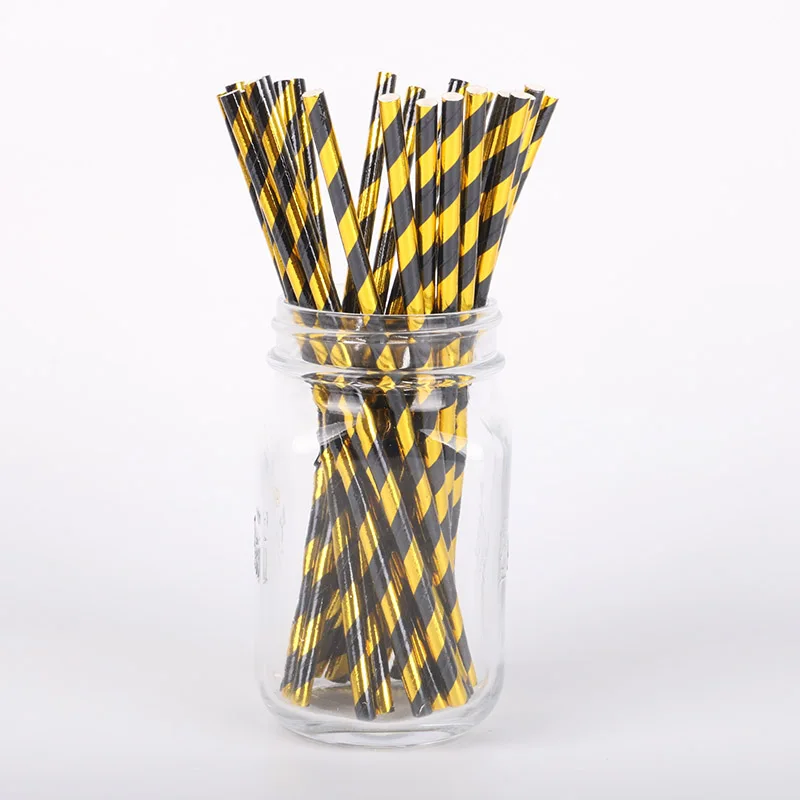 25 шт. золотые черные серебряные бумажные трубочки в полоску для детского душа