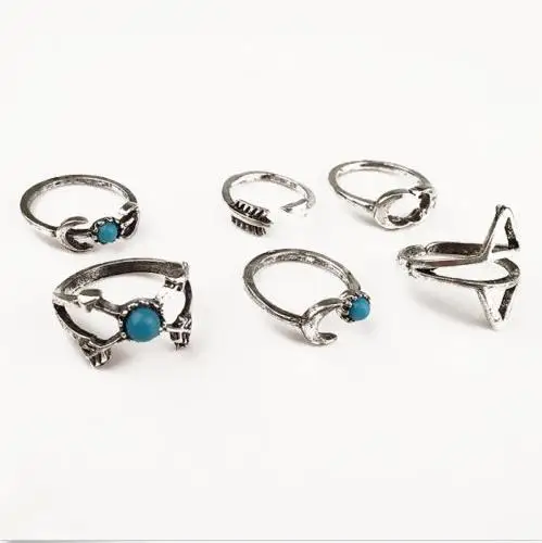 Новое поступление 6 шт. винтажное турецкое пляжное кольцо в стиле панк с Луной и