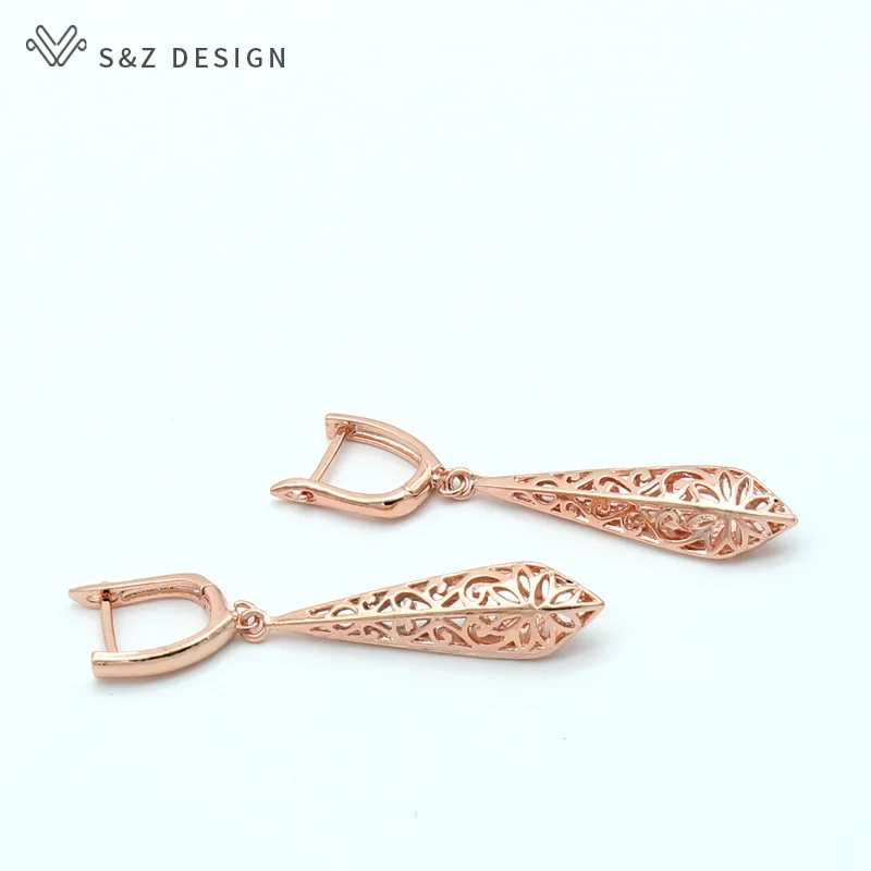 Женские ажурные серьги S &amp Z большие болтающиеся из розового золота 585 пробы