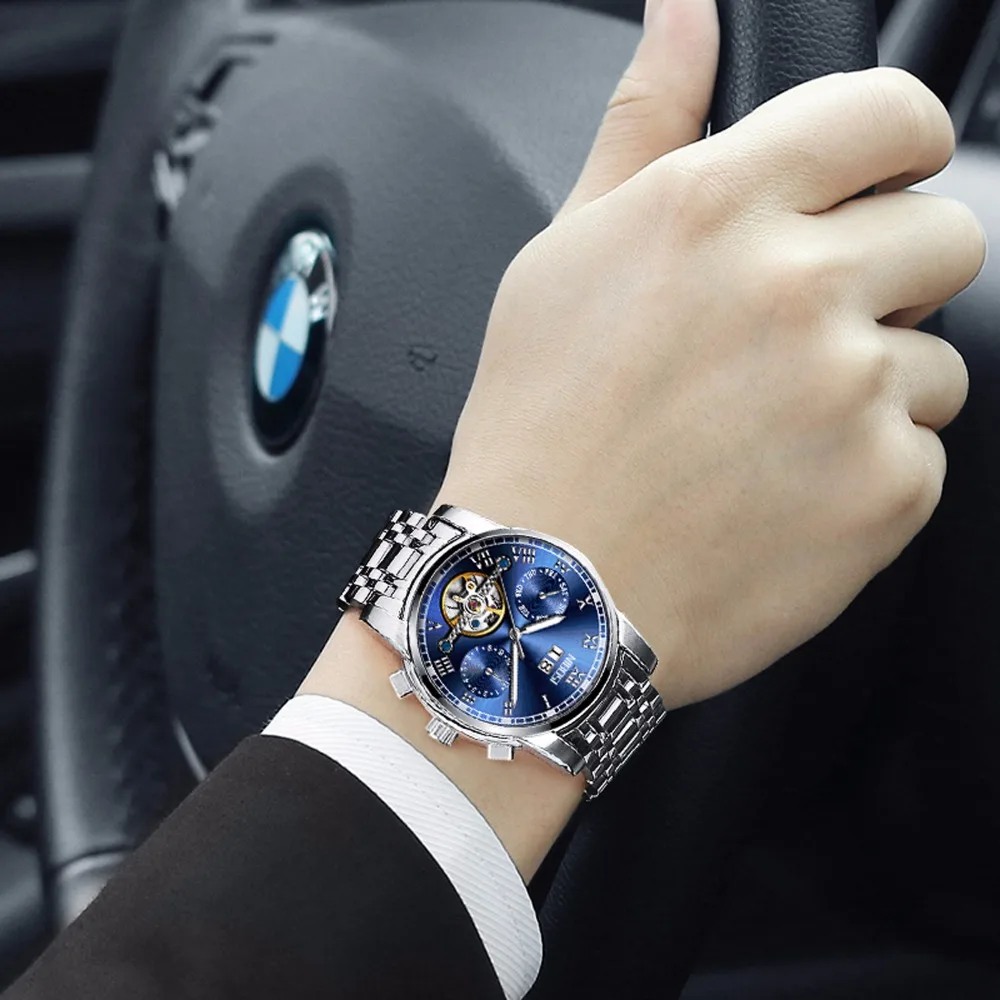 NIBOSI мужские часы лучший бренд роскошные полностью стальные автоматические