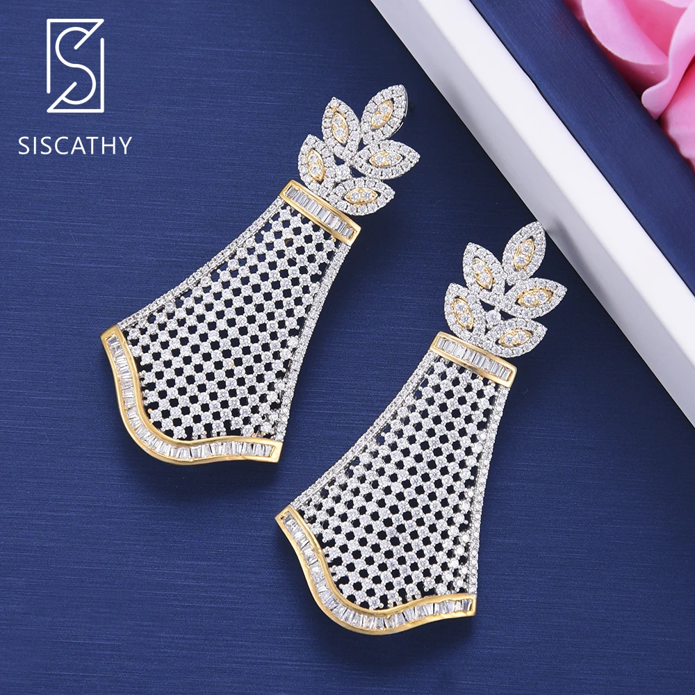 Женские Висячие серьги SISCATHY большие Золотые сережки с кубическим цирконием ААА