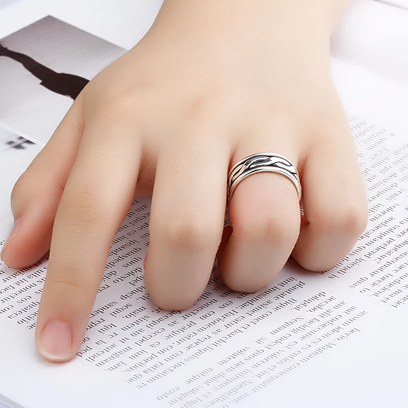 Изменяемое кольцо 925 серебро для женщин с открытой манжетой в старом стиле, винтажное кольцо для мужчин, модные украшения.