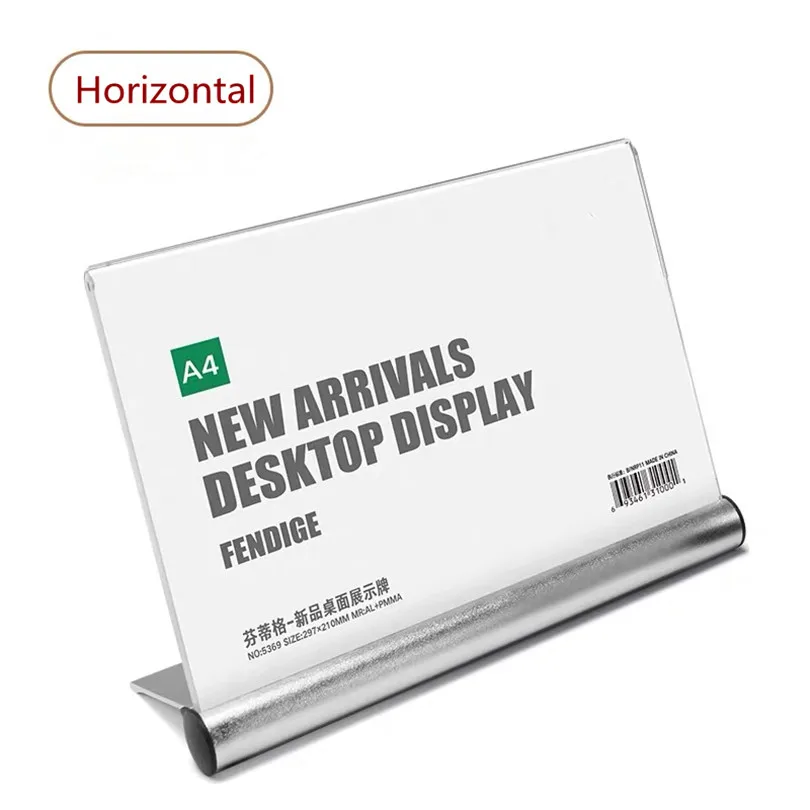 Horizontal A6 столика палатки and sign acrylic menu holdersclear держатель знака с alumnum база акриловая фоторамка - Цвет: Horizontal