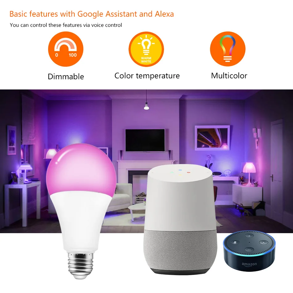 Умная лампочка Vintagelll Wi Fi Alexa/Google Home E27 7 Вт RGB приложение wifi дистанционное