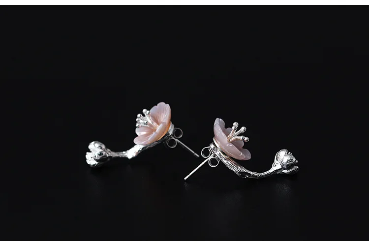 Женские серьги гвоздики с цветочным принтом Uglyless Real S из стерлингового серебра 925