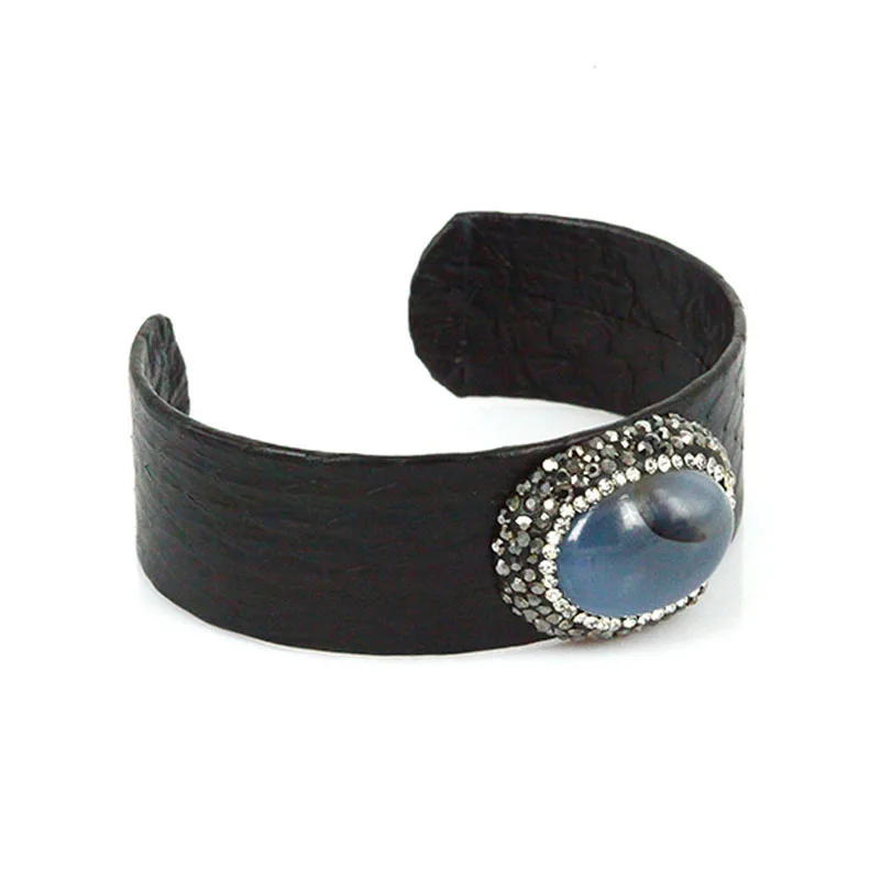 Роскошные ювелирные изделия черный серый кожаный Овальный натуральный