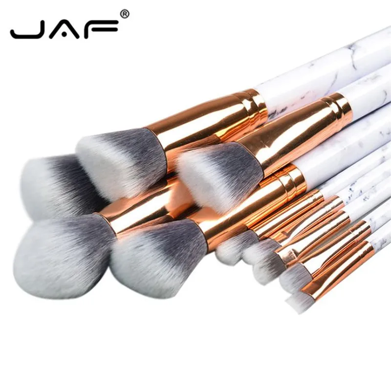 JAF 10 шт мраморная Кисть для макияжа с держателем чехол мягкий из синтетического волоса, пудра кисточки для основы под тени косметический инструмент 25#701