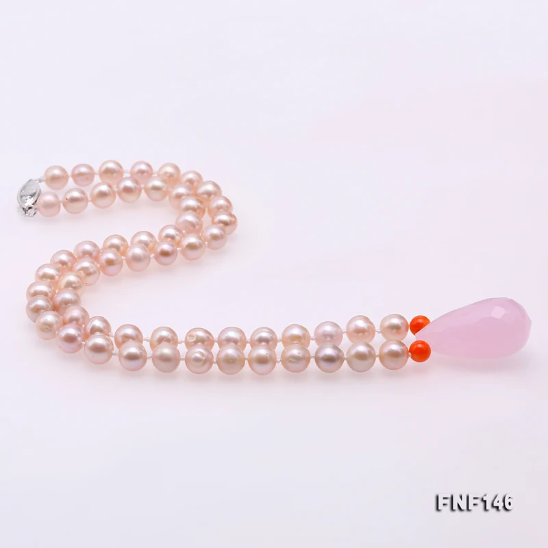 JYX 2019 Lovely Heart quartz pearl necklace 6.5-7.5mm lavender Freshwater Pearl Necklace with pink crystal 18&quot Mother⟚y gift |