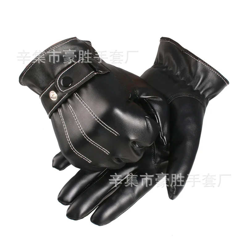Xinji Glove Factory wholesale warm winter three ribs simulation PU leather men's gloves a generation of fat |