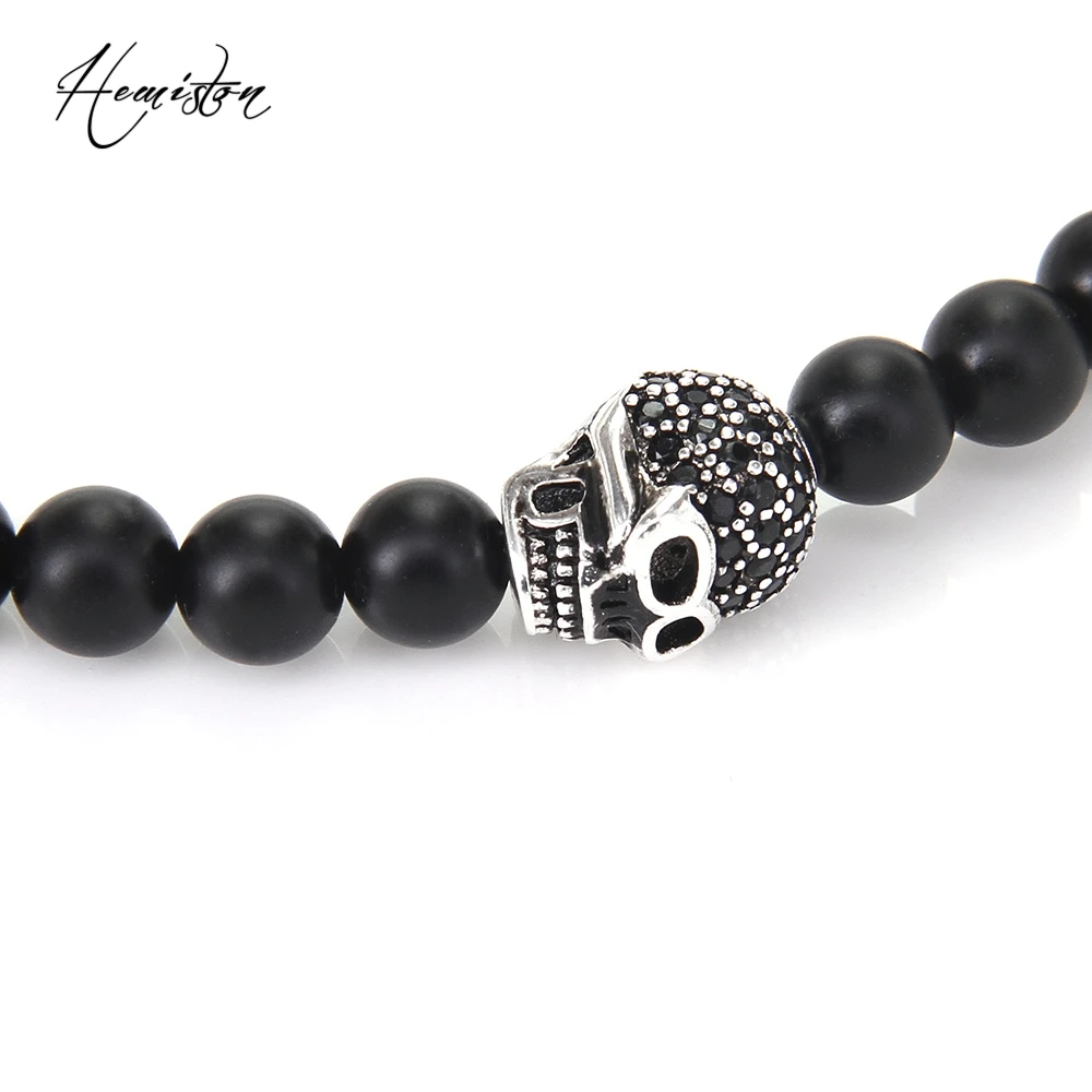 Эластичный браслет Thomas SKULL BEAD и матово черные бусины OBSIDIAN европейский стиль Rebel