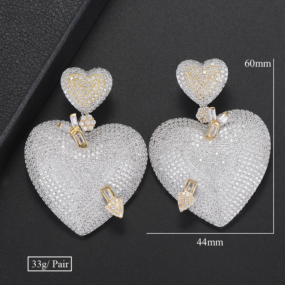 44*60 MM Fashion Dangle Earrings For Women Heart Shape Full Cubic Zirconia Inlaid Bridal Jewelry Drop | Украшения и аксессуары