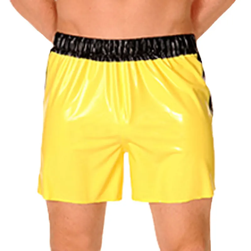 Sexy Latex Man Panties with Elastic Bands Stripes Short Boxer Short Rubber Hot Pants Bottom Panty LPM067