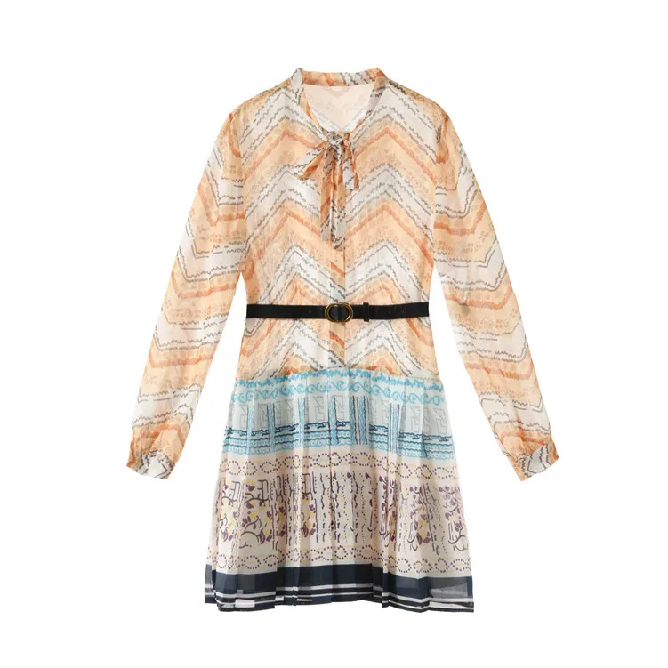 2019 подиумное женское летнее платье с бантом и длинным рукавом Свободная