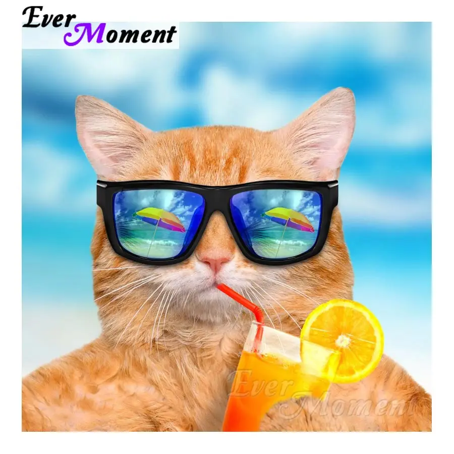 Алмазная вышивка Ever Moment с кошкой питьевой сок крутая стразы для украшения дома