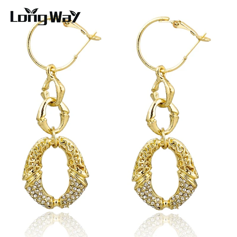 

LongWay Women Large Earrings Full Rhinestone Crystal Earring Long Dangle Max Earrings Drop Earrings Gold Color Jewelry SER140239