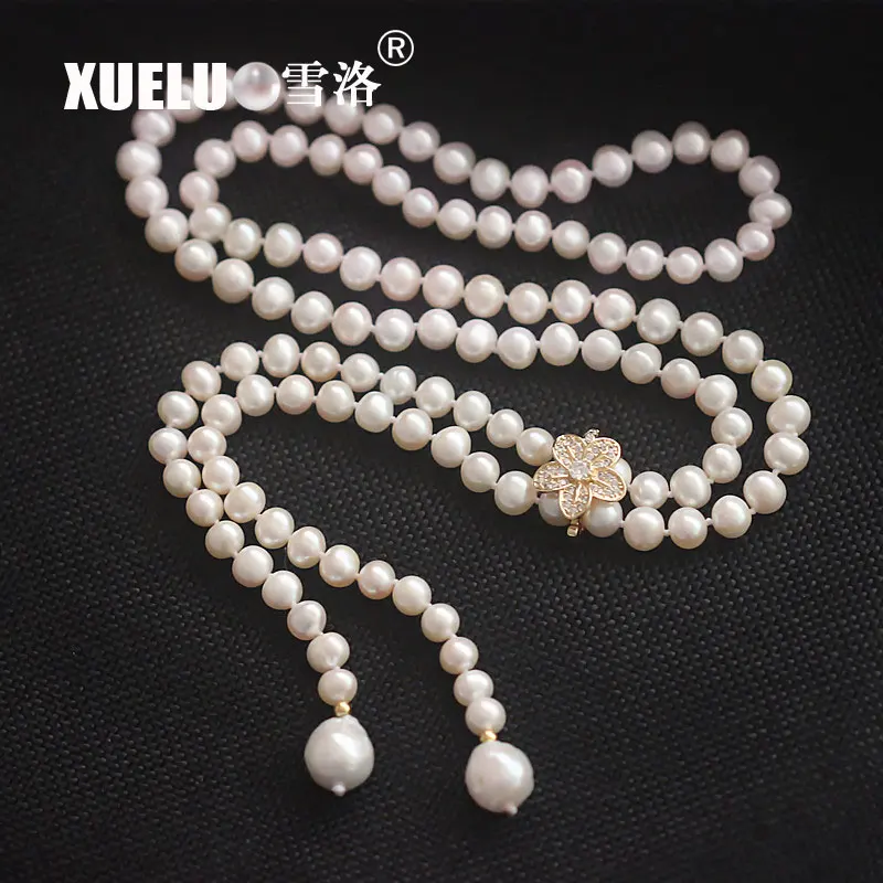 

XUELUO 90-120cm Fashion Long Sweater Pearl Necklace ,Natural Round Fresh Water Pearl Necklace for lady