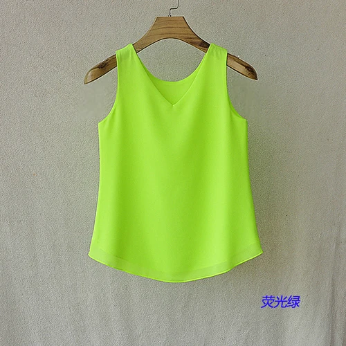 Fluorescent green Модный женский бренд, летние сексуальные топы без рукавов с v-образным вырезом, шифоновая блузка размера плюс XXL, яркие цвета - Цвет: Fluorescent green