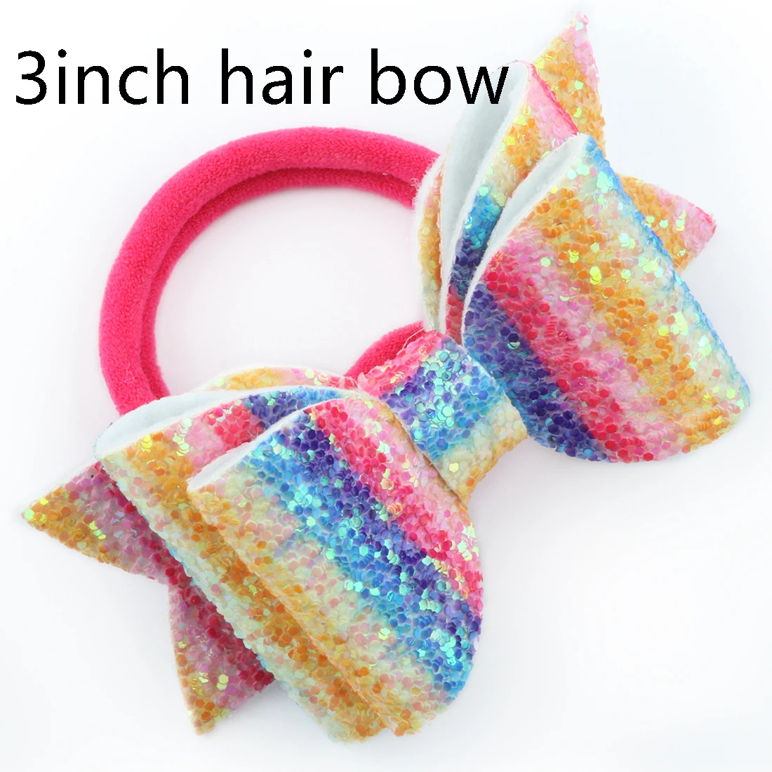 three layers-5 1 PC Child Hair Bow Tie Elastic Hair Band Glitter Hairbow Rope Rainbow Sequin Sparkly 3 Inch Bows Mermaid Girls Sweet Headwear - Цвет: three layers-5