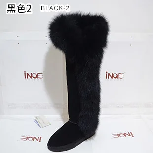 Black B INOE обувь женская Модные роскошные зимные ботфорты с лисьим мехом натуральная кожа женские тёплые ботинки до колен зимняя обувь коровья замша ботинки с высоким голенищем ботфорты плоская подошва нескользящаясапоги - Цвет: Black B