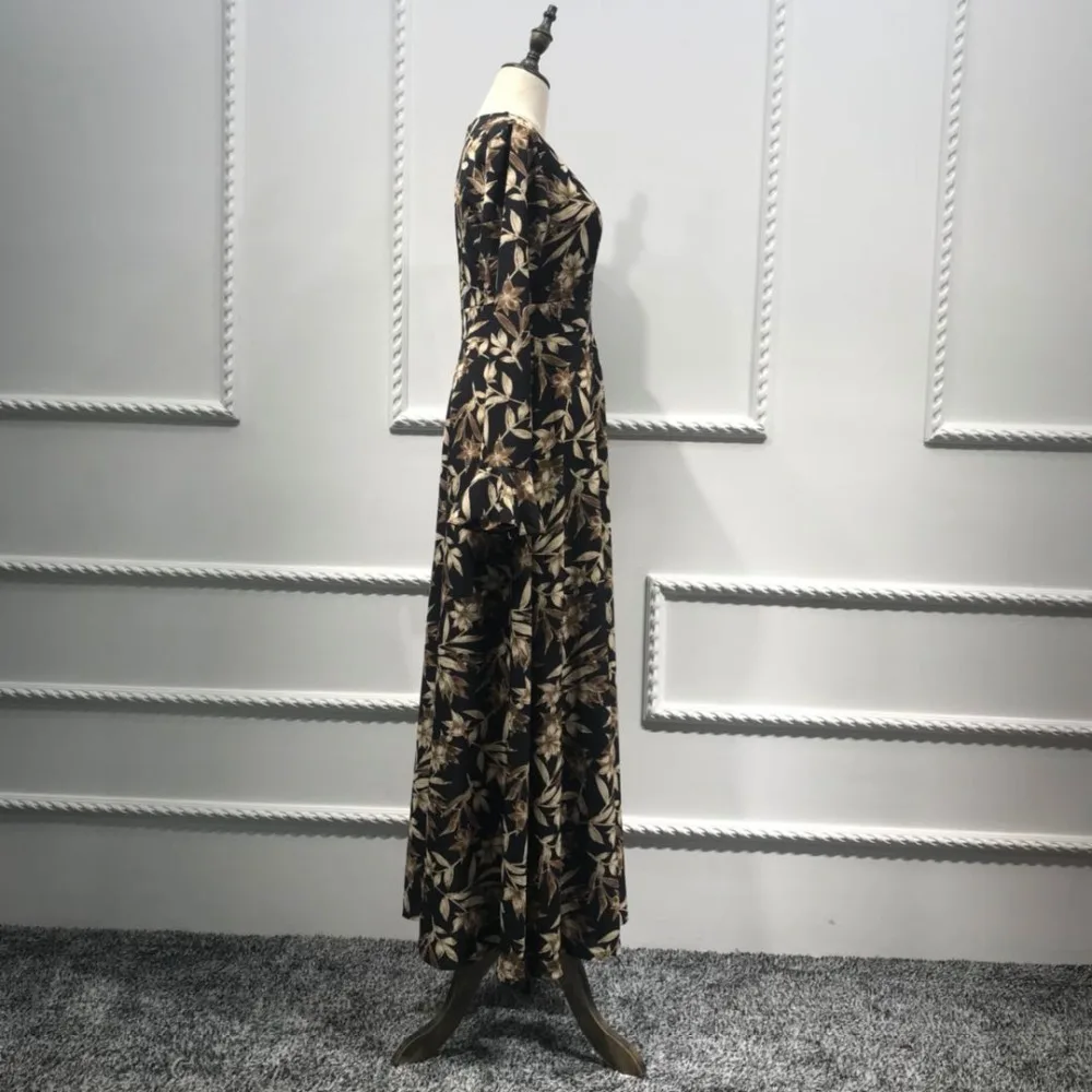 Элегантное платье с цветочным принтом Abaya кардиган расклешенными рукавами мусульманский длинный халат