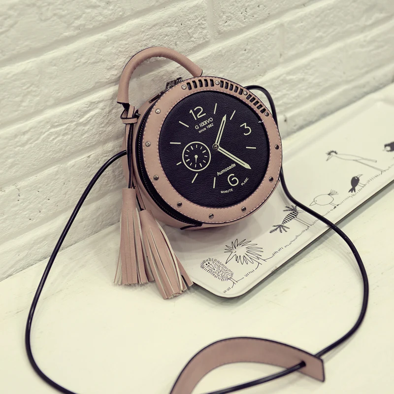 Женские кожаные сумки мессенджеры через плечо модели часов Круглый Стиль Мода 2017